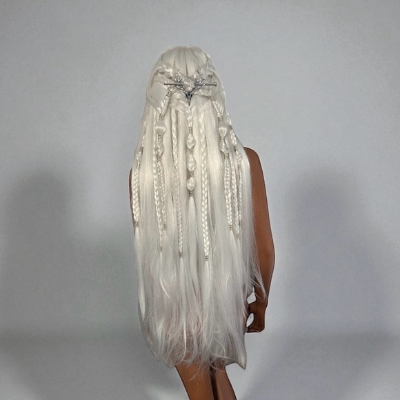 Long Platinum Blonde Braided Wig Elf Viking Mother of Dragons Lord of the Rings - Picture 1 of 12
